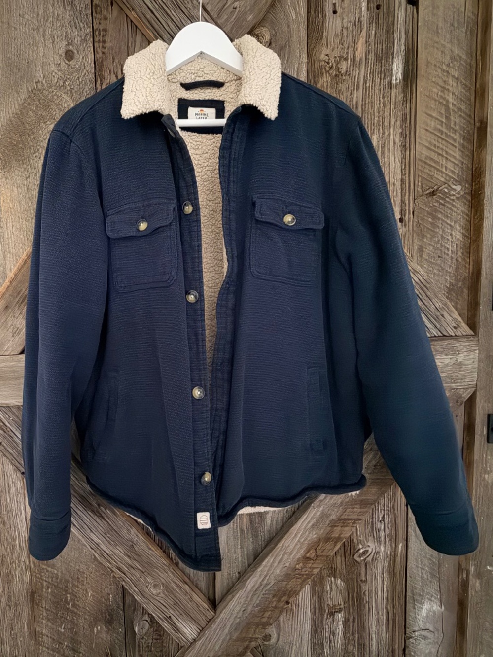 MARINE LAYER SHERPA LINED SHIRT SHACKET CHORE COAT TRUCKER MEDIUM M